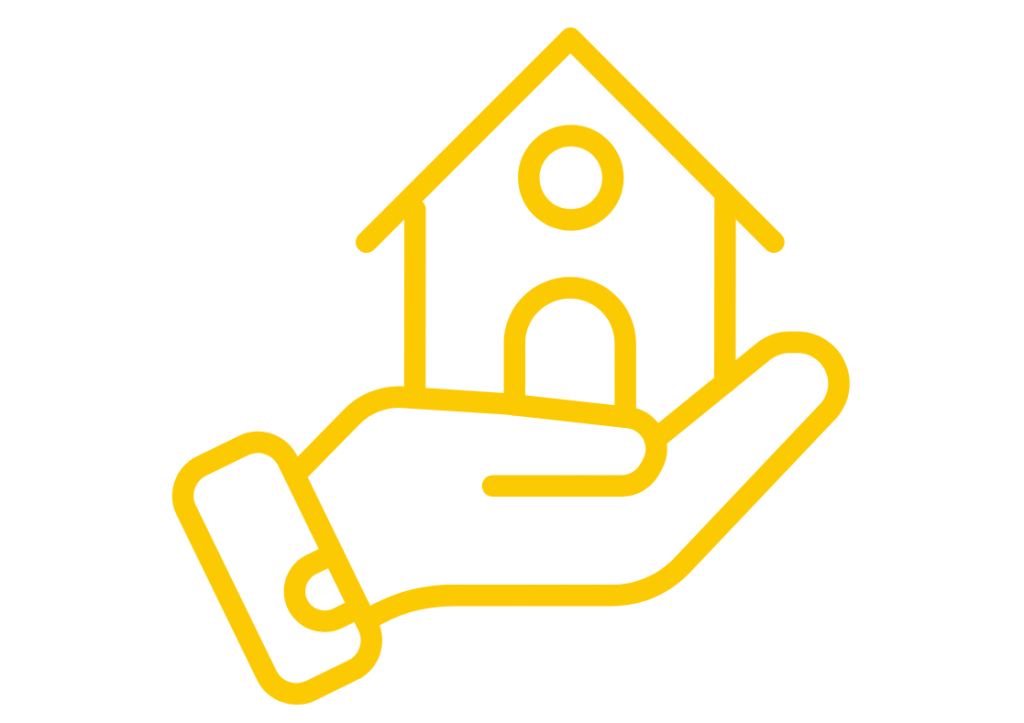 Yellow graphic showing house in a hand