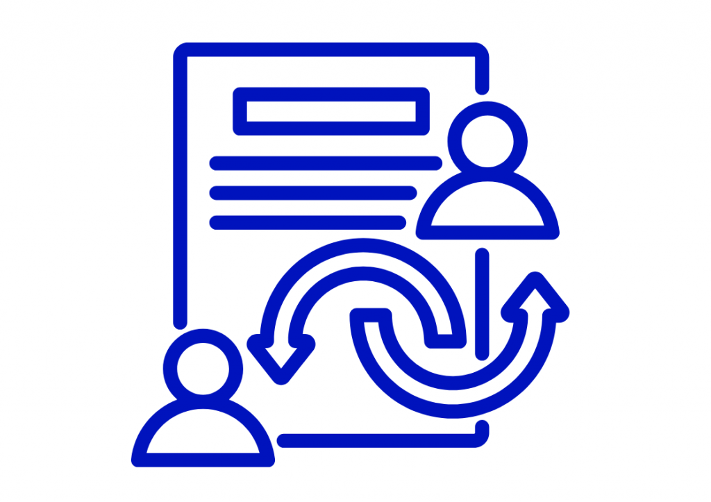 Blue graphic with two people and arrows depicting a lasting power of attorney